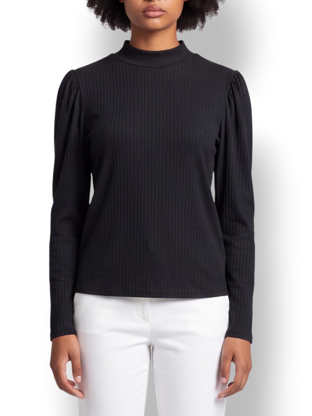 4/$20 Eye Candy Black Ribbed Mock Neck Puff Sleeve Top Large